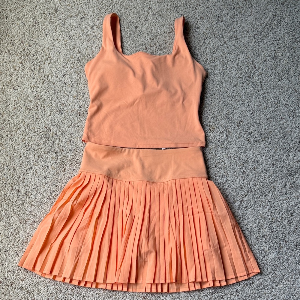 Fabletics Peach Pleated Skirt & Crop Tank Set